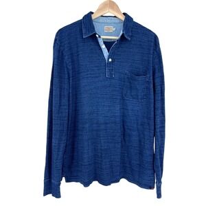 Faherty Mens Indigo‎ Long Sleeve Polo Shirt Blue XL